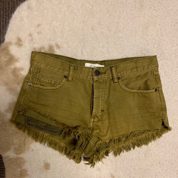 Free People Pants - Free People olive green denim shorts